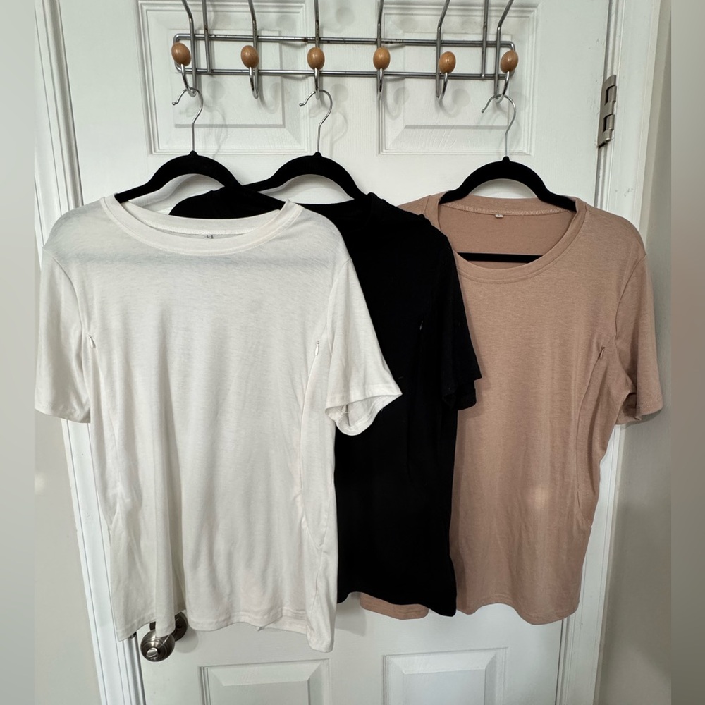 Nursing T-Shirt Set - White, Black, and Tan